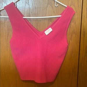 Vibrant Pink V-Neck Ribbed Tank Top